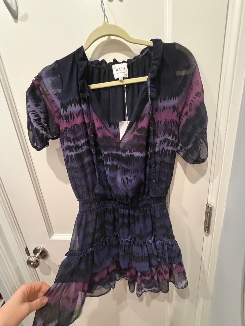 Misa Los Angeles Navy and Purple Patterned Short Tunic Top